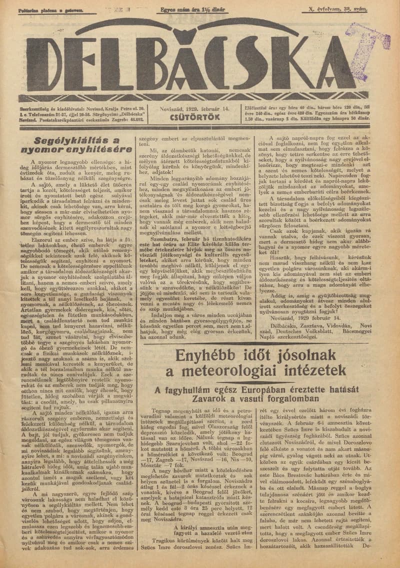 Délbácska, 10. évf. 1929. február 14. 38. sz.