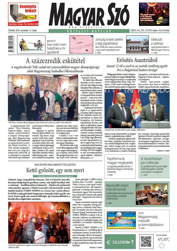 Magyar Szó, 73. évf. 2016. december 13. 291. sz. 1–20. oldal