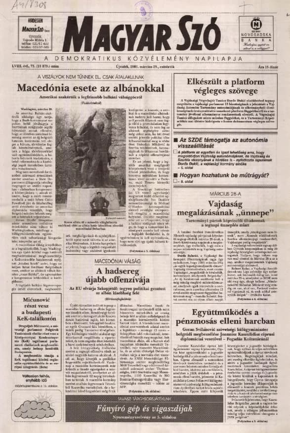 Magyar Szó, 58. évf. 2001. március 29. 73. sz. 1–16. oldal