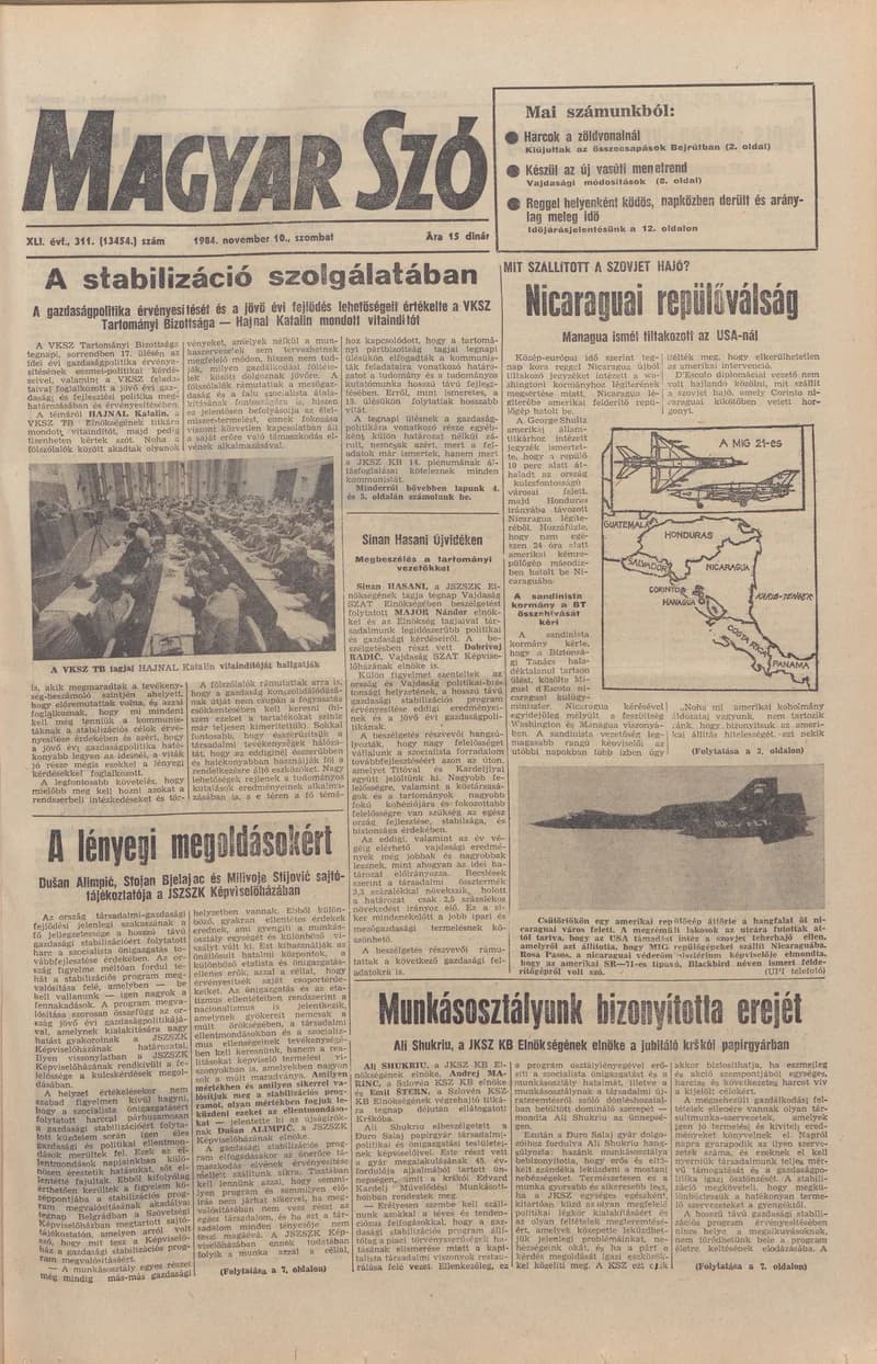 Magyar Szó, 41. évf. 1984. november 10. 311. sz. 1–24. oldal