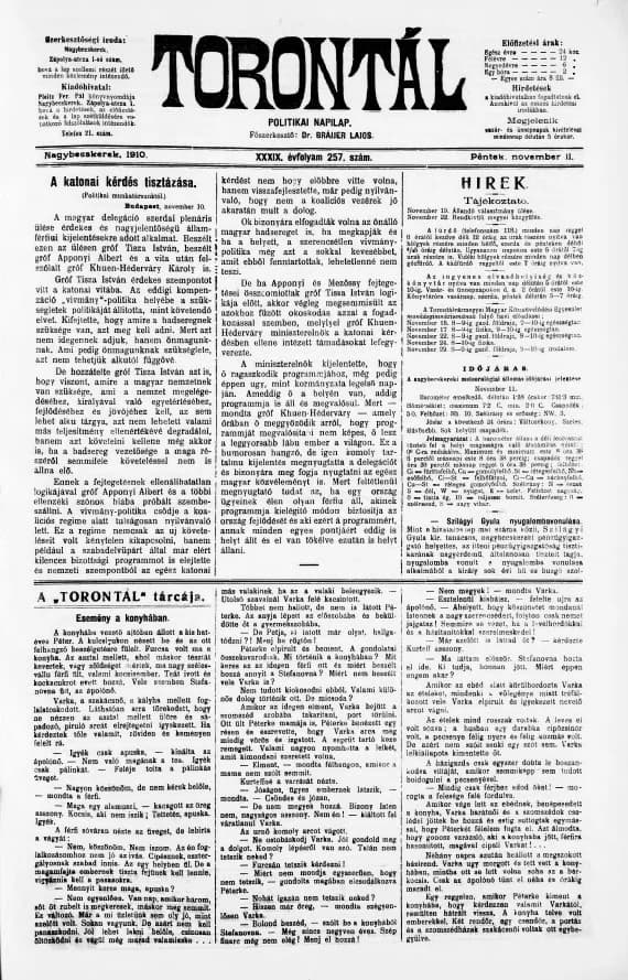 Torontál, 39. évf. 1910. november 11. 257. sz.