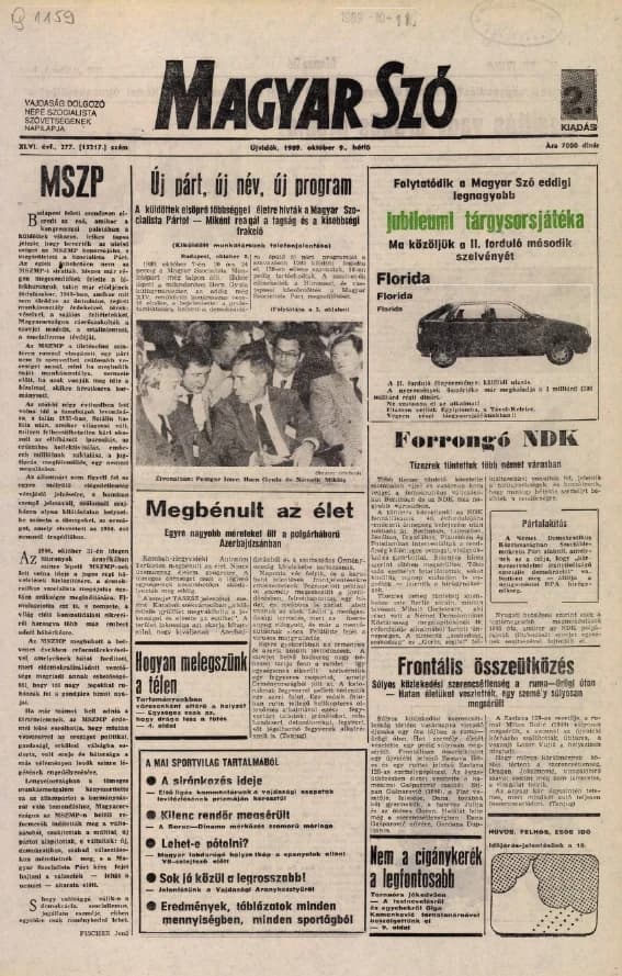 Magyar Szó, 46. évf. 1989. október 9. 277. sz. 1–20. oldal