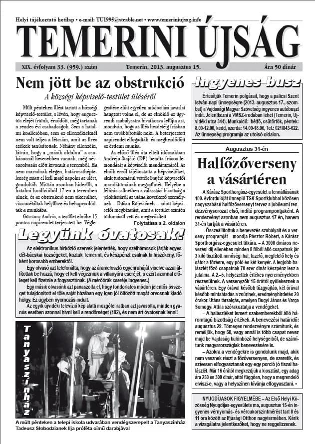 Temerini Újság, 19. évf. 2013. augusztus 15. 33. sz.