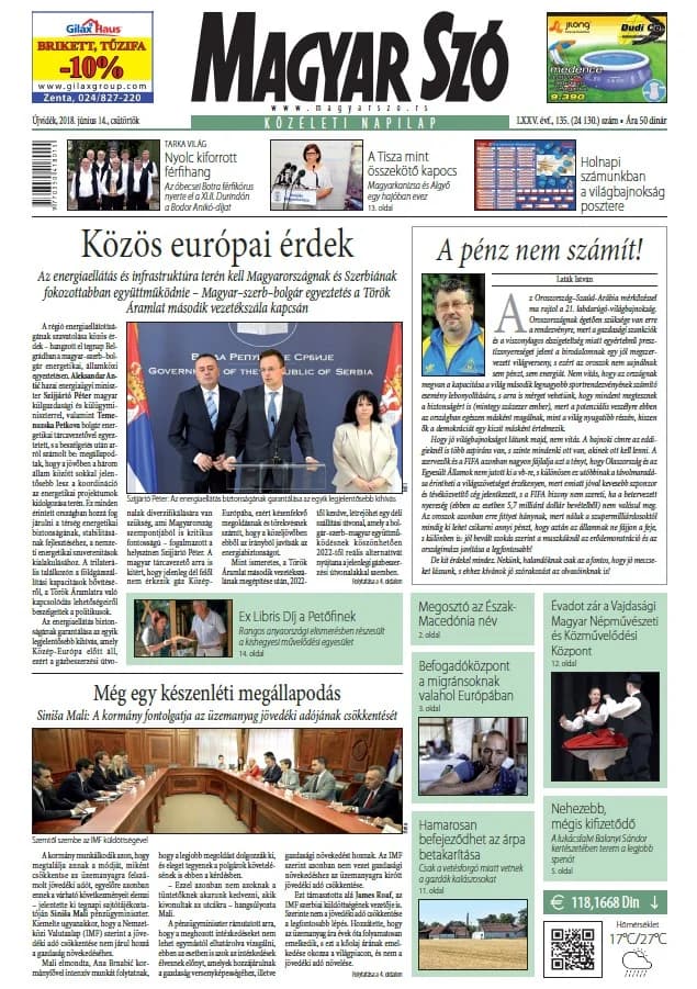 Magyar Szó, 75. évf. 2018. június 14. 135. sz. 1–20. oldal