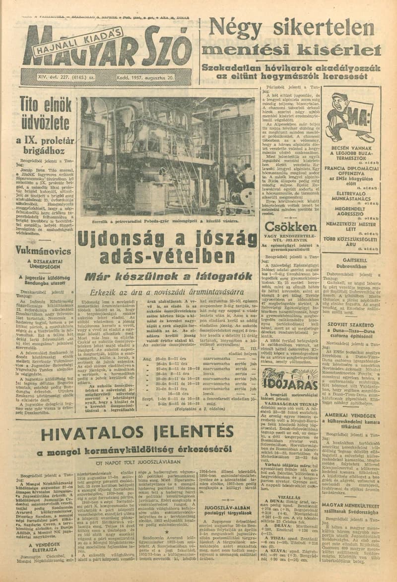 Magyar Szó, 14. évf. 1957. augusztus 20. 227. sz. 1–12. oldal