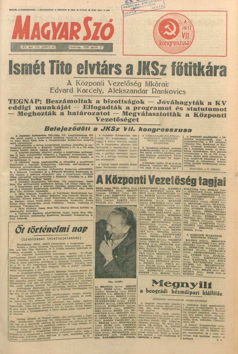 Magyar Szó, 15. évf. 1958. április 27. 115. sz. 1–18. oldal
