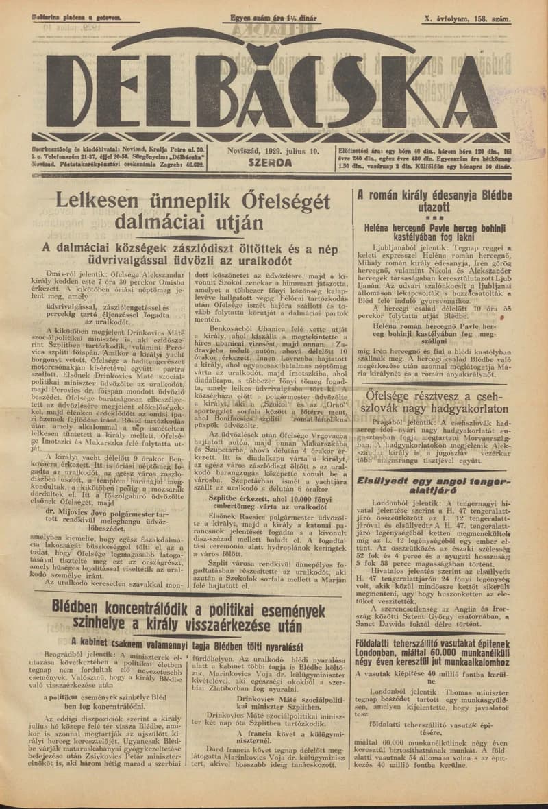 Délbácska, 10. évf. 1929. július 10. 158. sz.