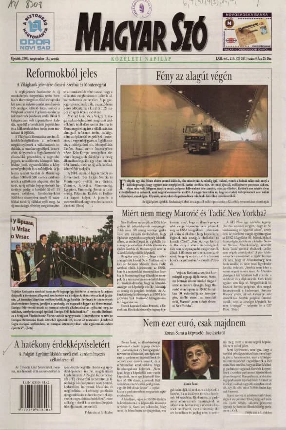 Magyar Szó, 62. évf. 2005. szeptember 14. 216. sz. 1–20. oldal