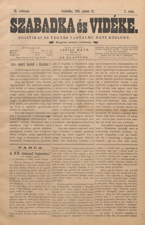 Szabadka és vidéke II, 9. évf. 1901. január 13. 2. sz.
