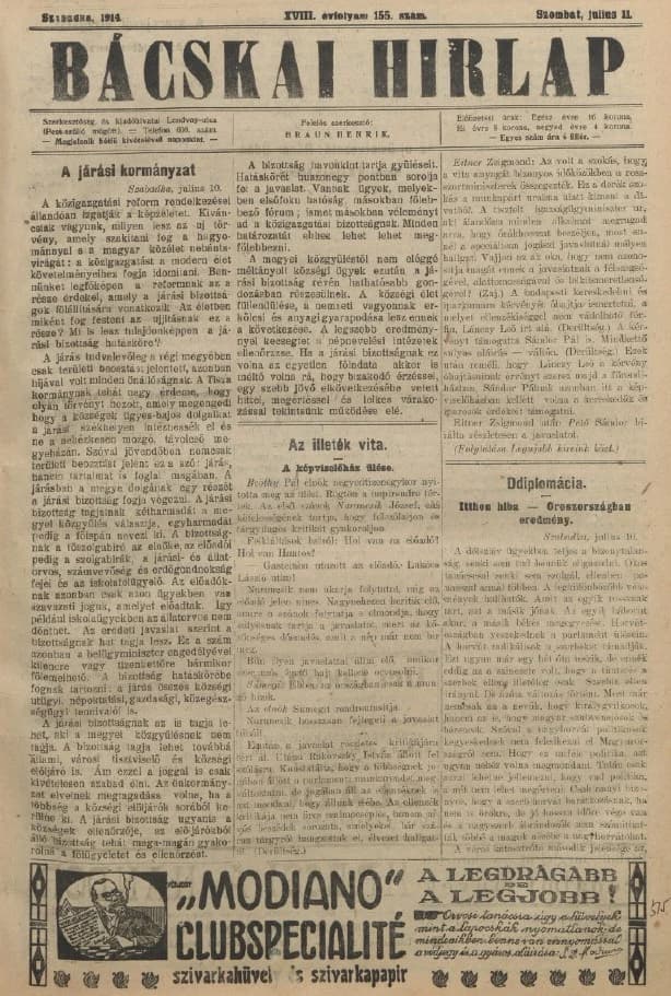 Bácskai Hirlap, 18. évf. 1914. július 11. 155. sz.