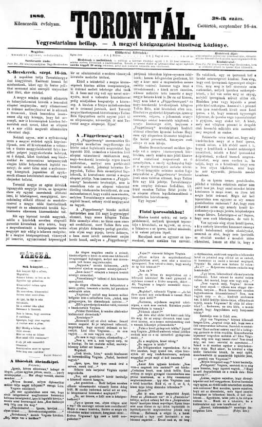 Torontál, 9. évf. 1880. szeptember 16. 38. sz.