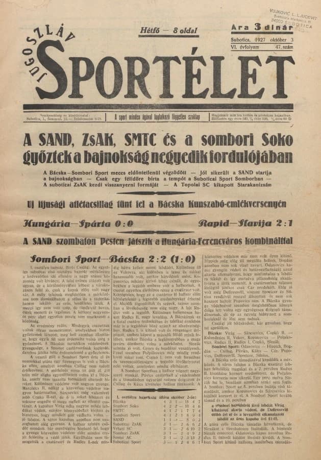 Jugoszláv sportélet, 6. évf. 1927. október 3. 47. sz.