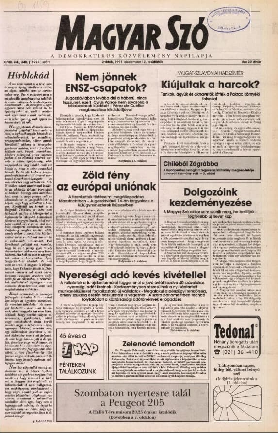 Magyar Szó, 48. évf. 1991. december 12. 340. sz. 1–16. oldal