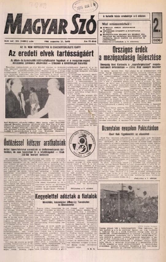 Magyar Szó, 43. évf. 1986. augusztus 25. 233. sz. 1–16. oldal