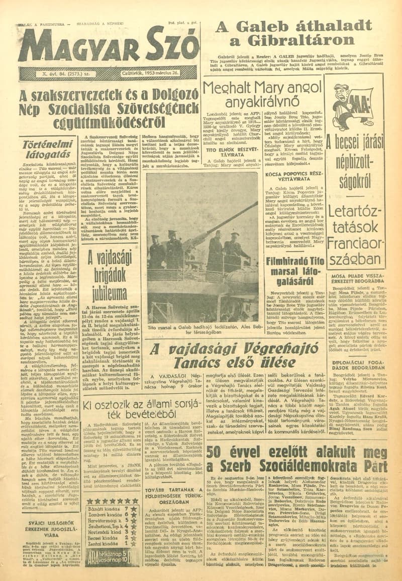 Magyar Szó, 10. évf. 1953. március 26. 84. sz. 1–10. oldal