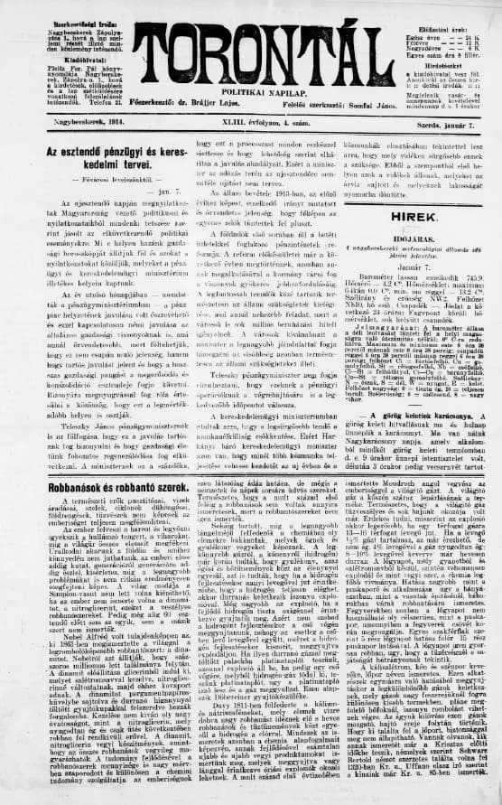 Torontál, 43. évf. 1914. január 7. 4. sz.