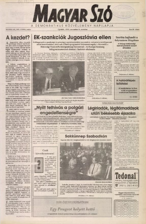 Magyar Szó, 48. évf. 1991. november 9. 309. sz. 1–20. oldal