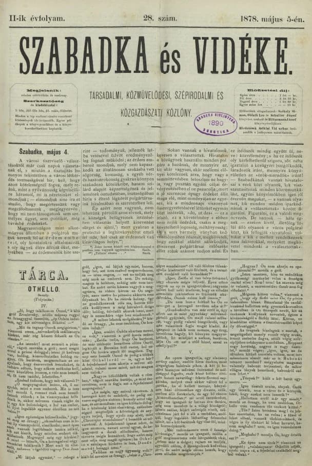 Szabadka és vidéke, 2. évf. 1878. május 5. 28. sz.