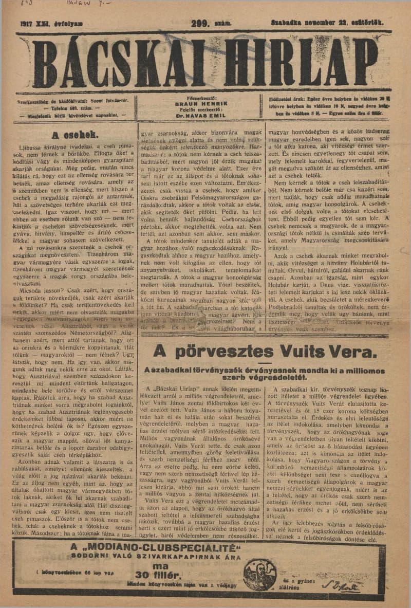 Bácskai Hirlap, 21. évf. 1917. november 22. 299. sz.