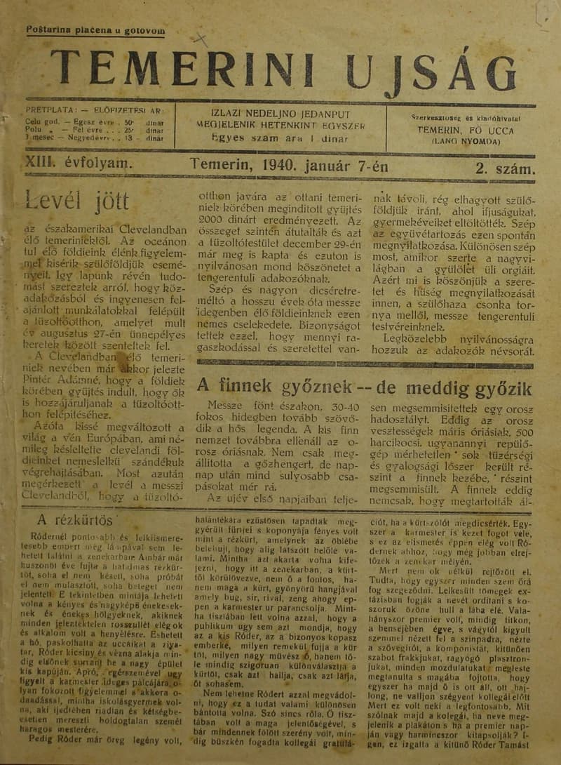 Temerini Újság 1928-1944, 13. évf. 1940. január 7. 2. sz.