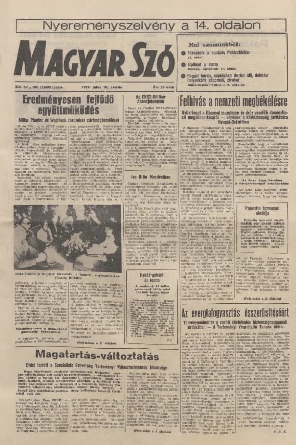 Magyar Szó, 42. évf. 1985. július 10. 187. sz. 1–16. oldal