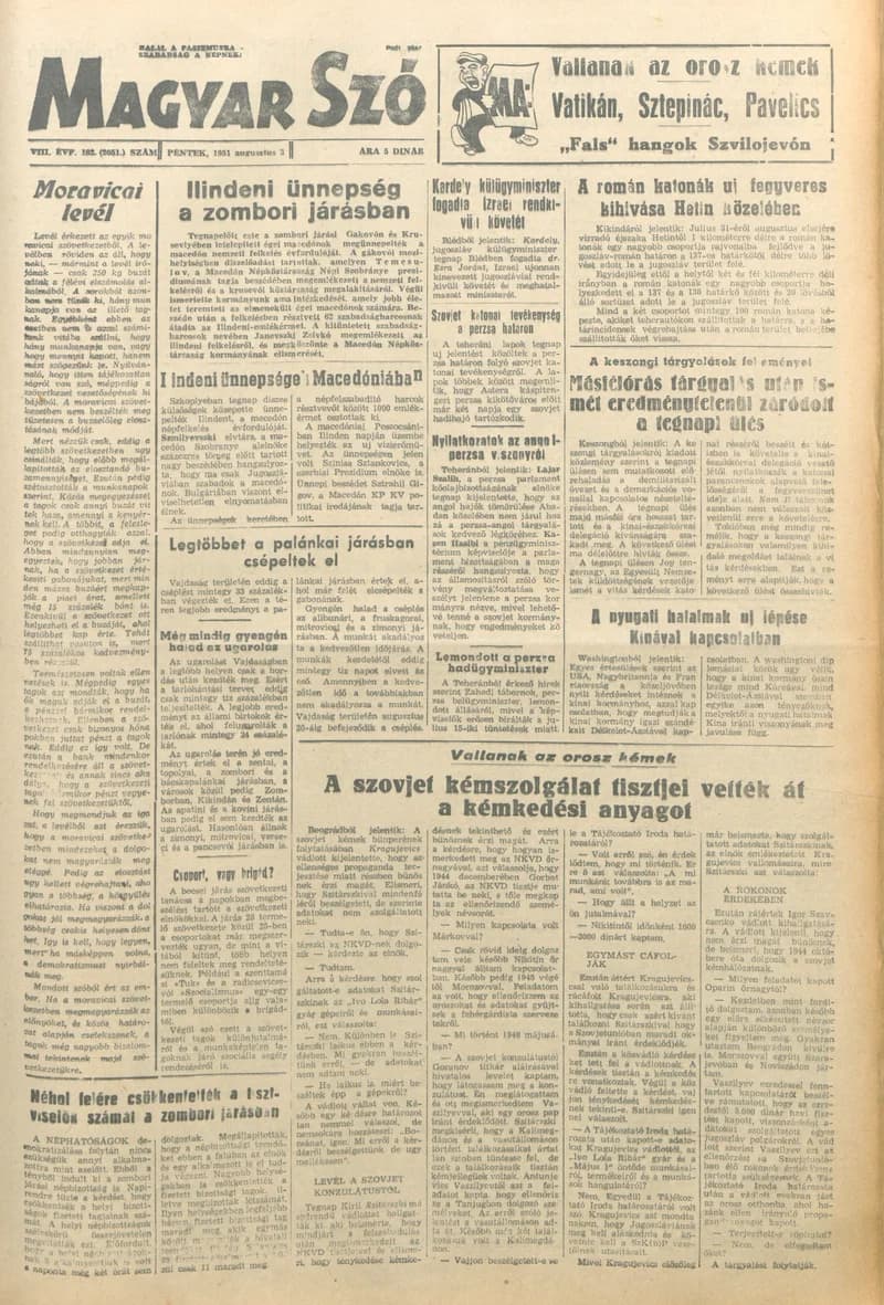 Magyar Szó, 8. évf. 1951. augusztus 3. 182. sz. 1–4. oldal