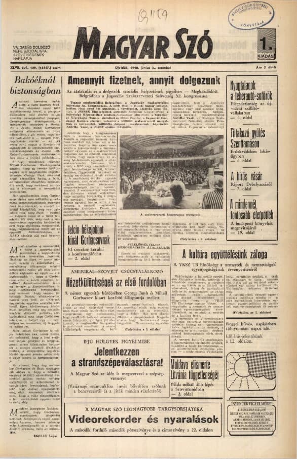 Magyar Szó, 47. évf. 1990. június 2. 149. sz. 1–24. oldal