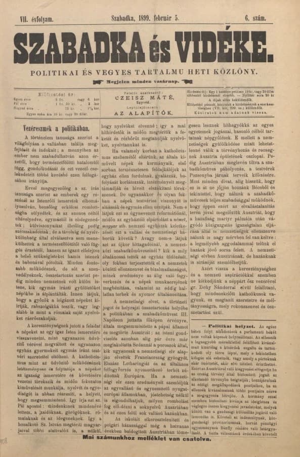 Szabadka és vidéke II, 7. évf. 1899. február 5. 6. sz.