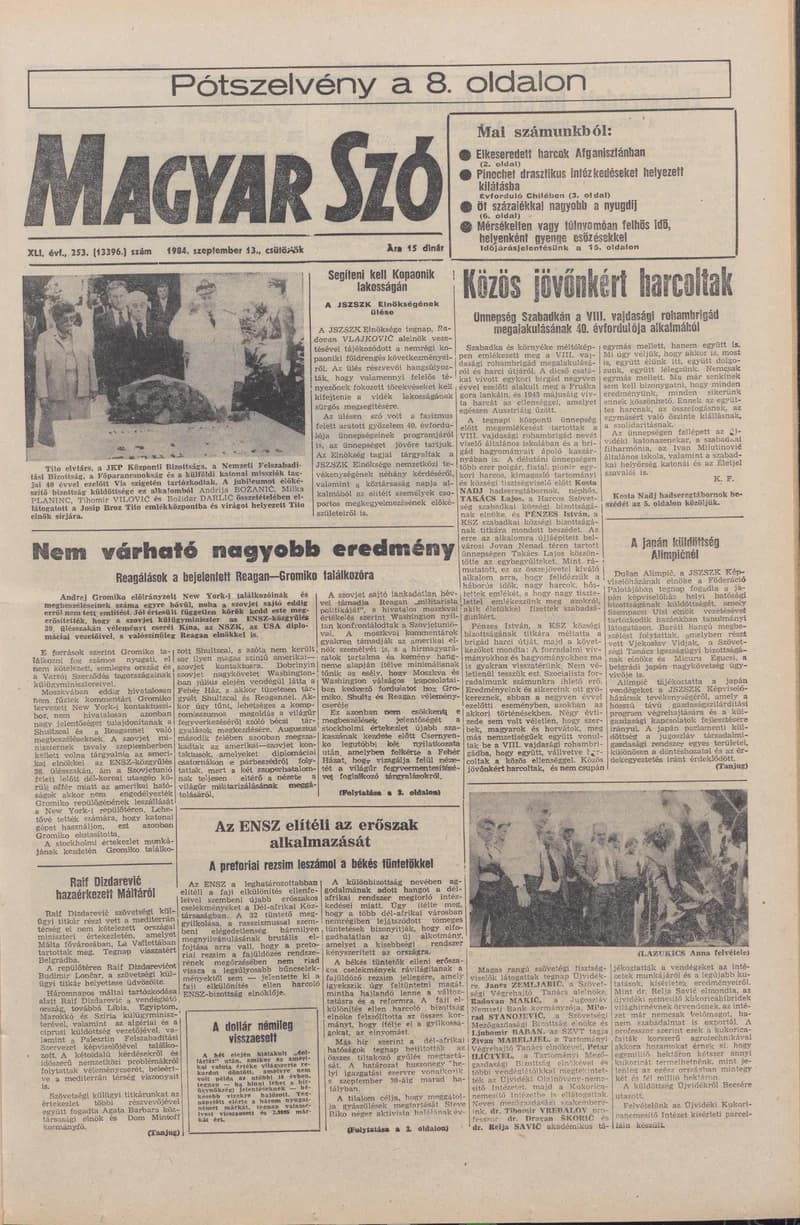 Magyar Szó, 41. évf. 1984. szeptember 13. 253. sz. 1–20. oldal