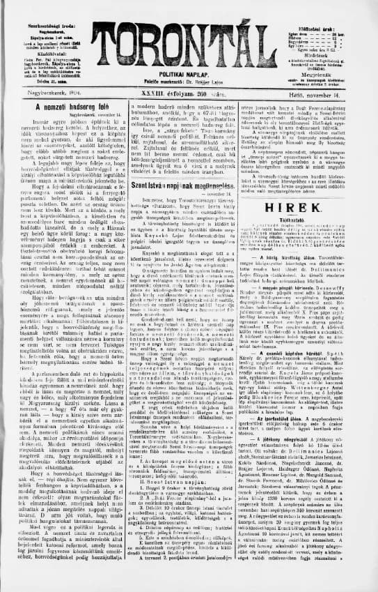 Torontál, 33. évf. 1904. november 14. 260. sz.