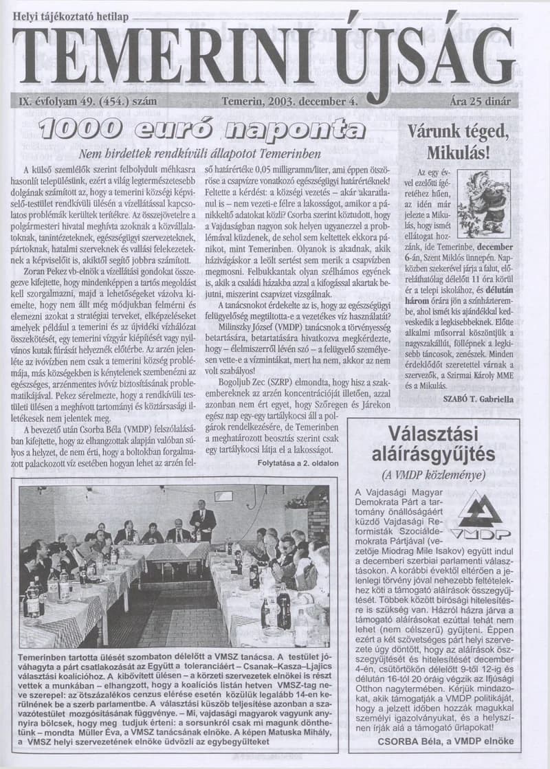 Temerini Újság, 9. évf. 2003. december 4. 49. sz.