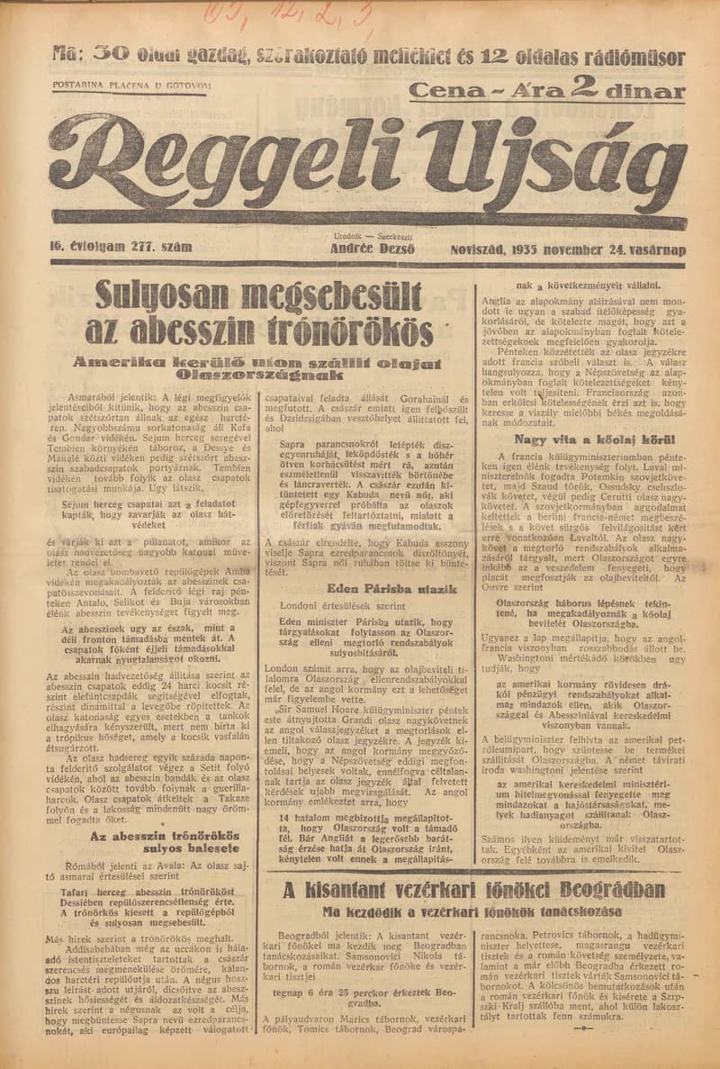 Reggeli Újság, 16. évf. 1935. november 24. 277. sz.