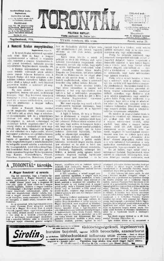 Torontál, 33. évf. 1904. május 20. 115. sz.