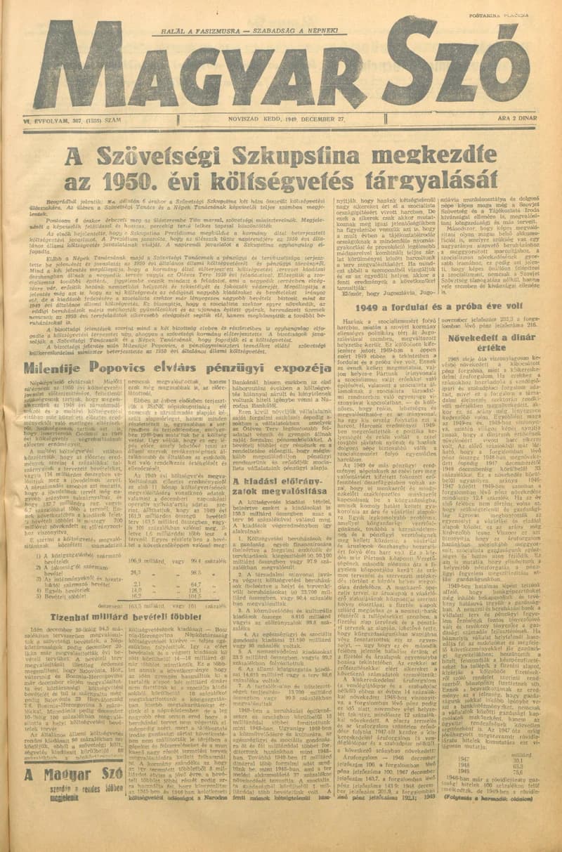 Magyar Szó, 6. évf. 1949. december 27. 307. sz. 1–4. oldal