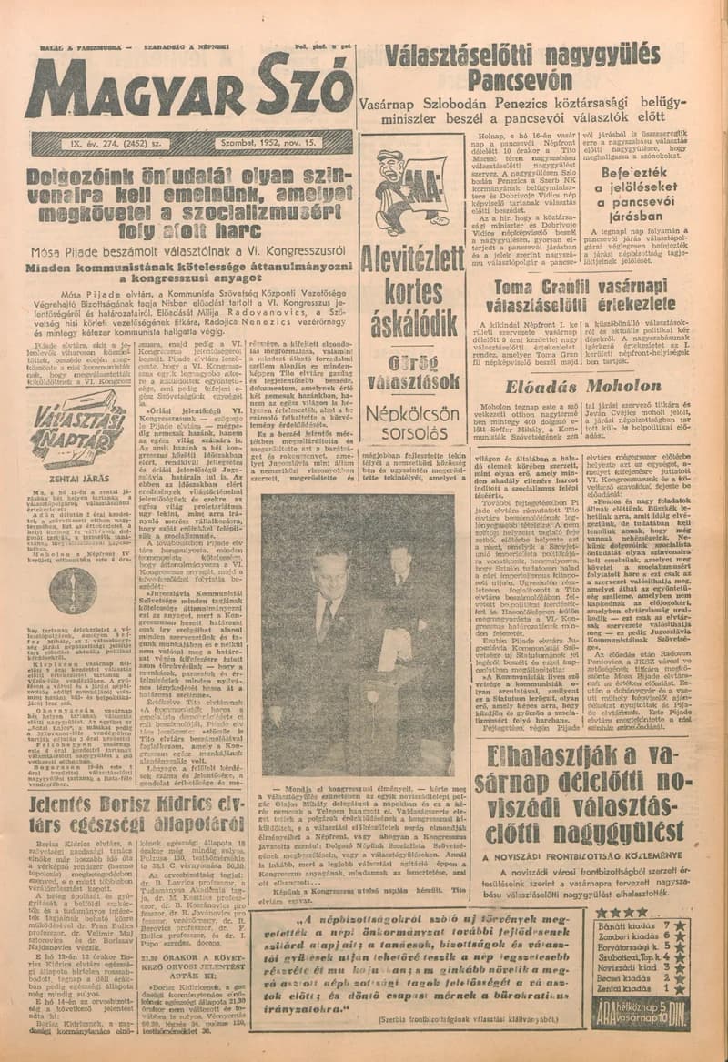 Magyar Szó, 9. évf. 1952. november 15. 274. sz. 1–14. oldal