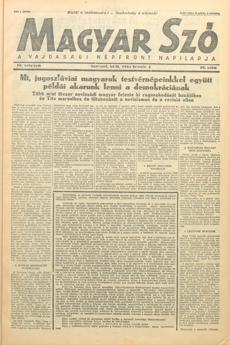 Magyar Szó, 3. évf. 1946. február 4. 29. sz. 1–4. oldal