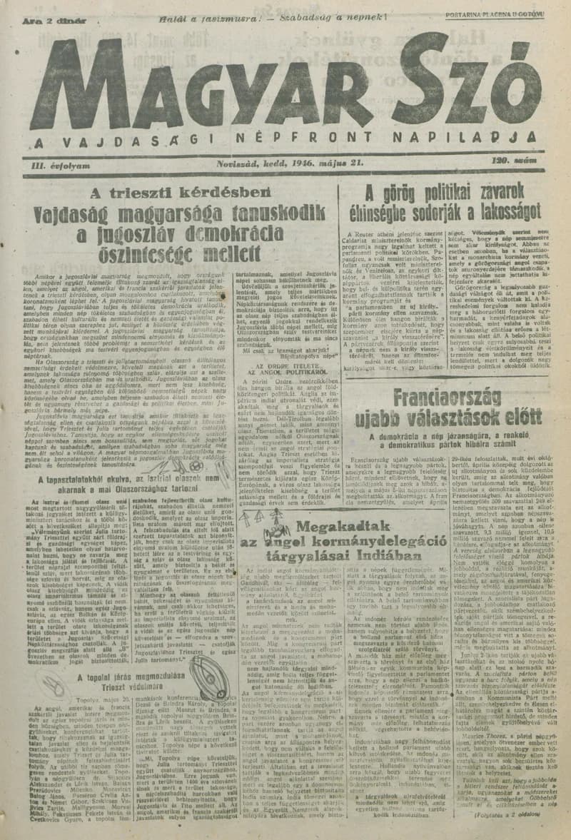 Magyar Szó, 3. évf. 1946. május 21. 120. sz. 1–6. oldal