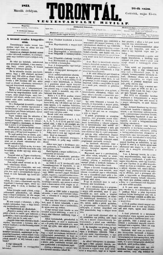 Torontál, 2. évf. 1873. május 15. 20. sz.