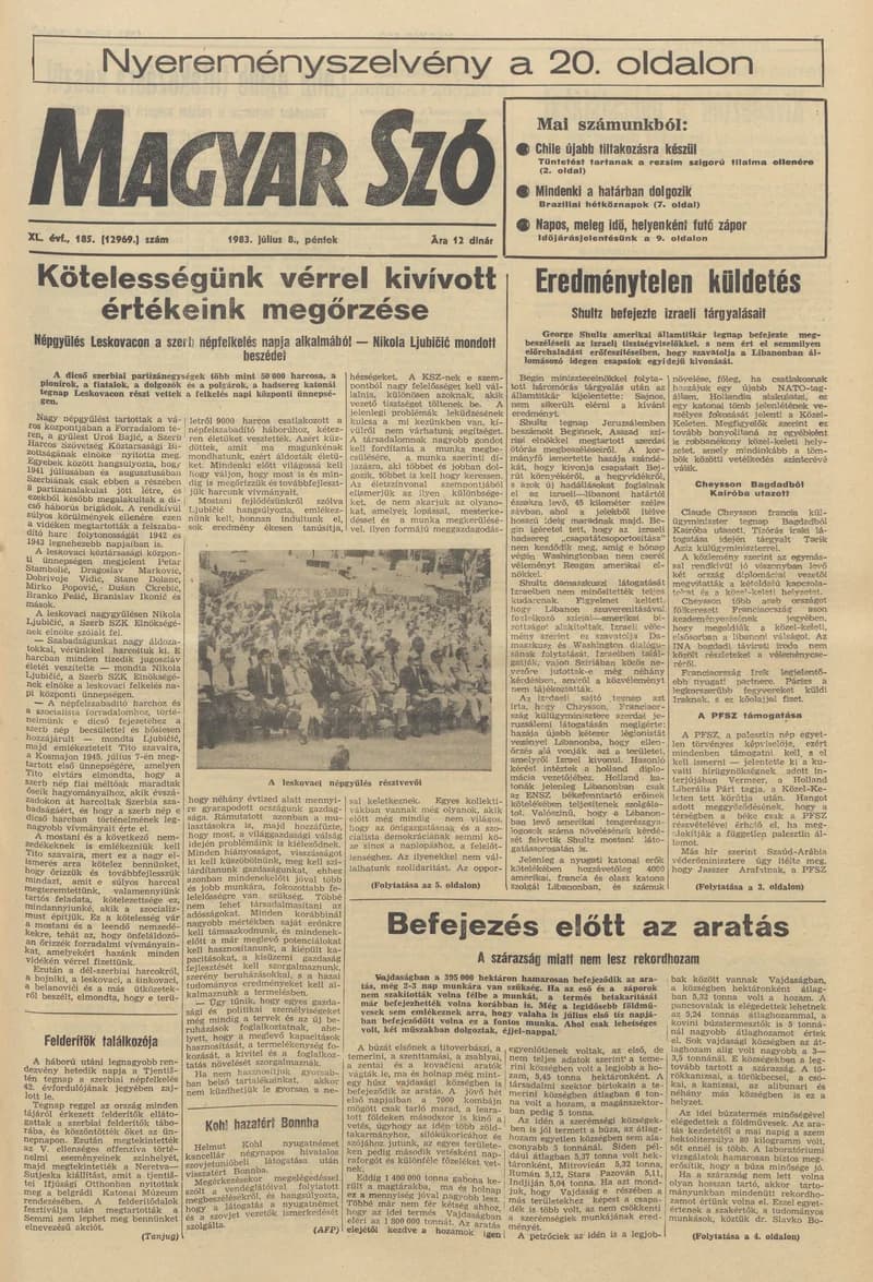 Magyar Szó, 40. évf. 1983. július 8. 185. sz. 1–20. oldal