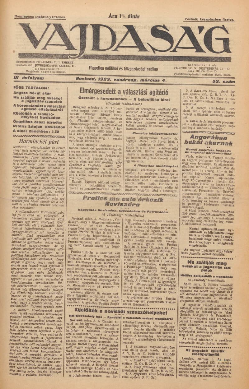 Vajdaság, 3. évf. 1923. március 4. 52. sz.