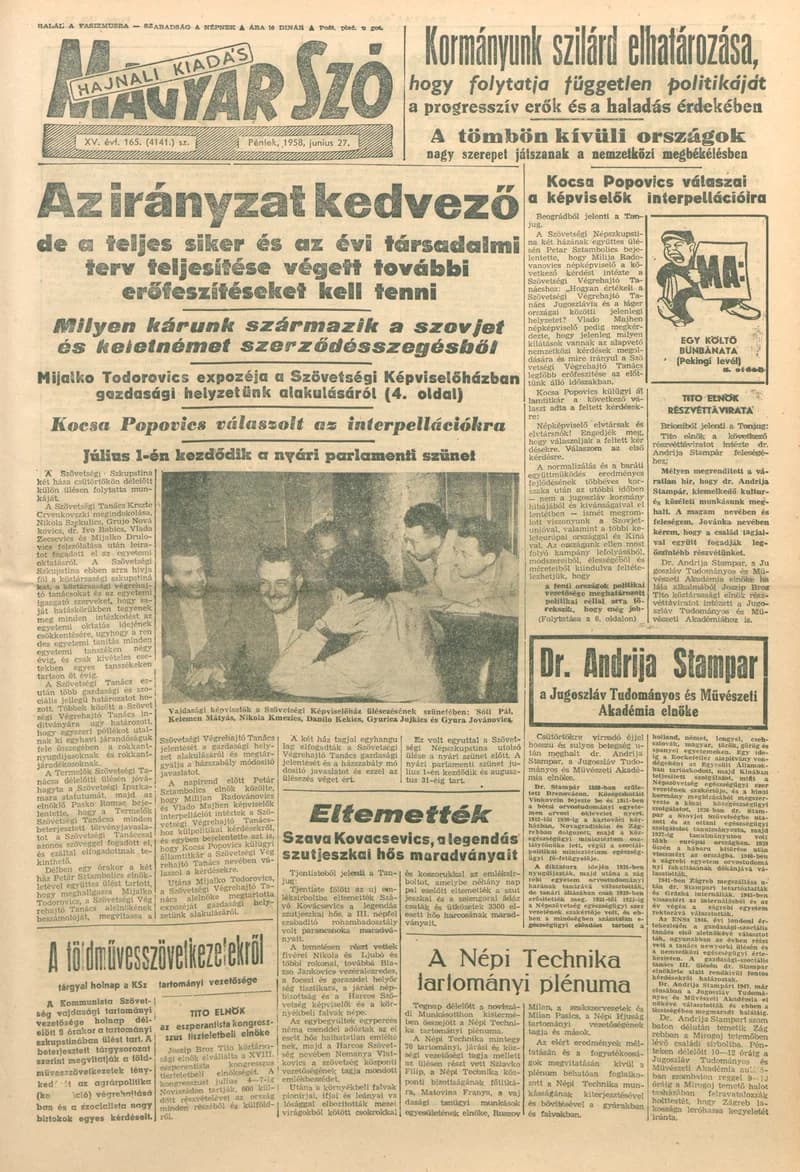 Magyar Szó, 15. évf. 1958. június 27. 165. sz. 1–20. oldal