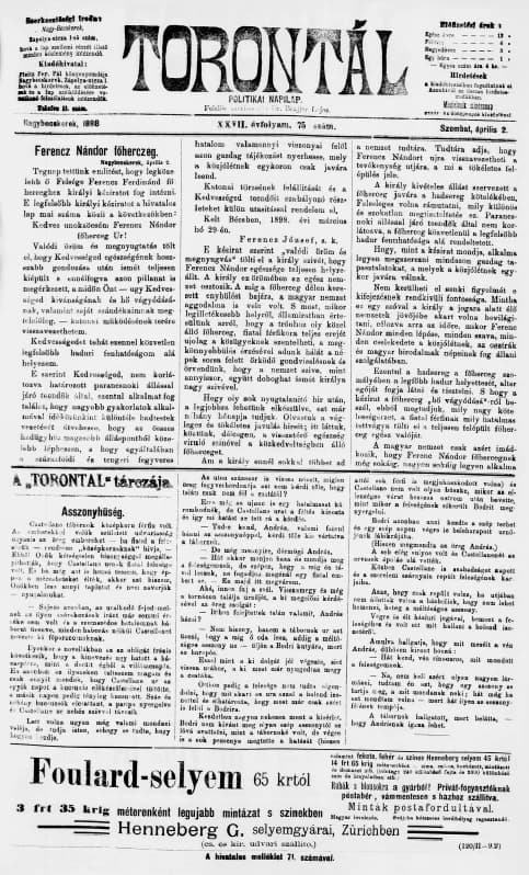 Torontál, 27. évf. 1898. április 2. 75. sz.