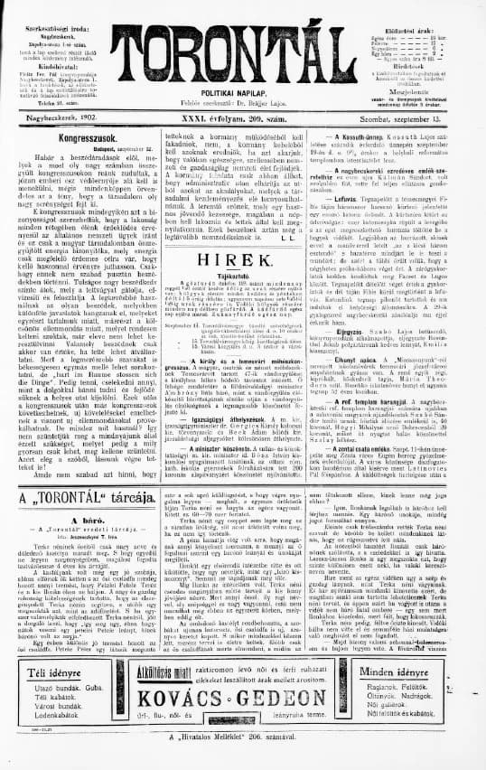 Torontál, 31. évf. 1902. szeptember 13. 209. sz.