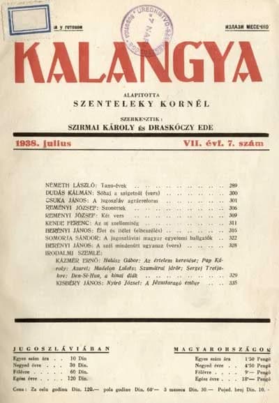 Kalangya, 7. évf. 1938. július. 7. sz. 289–336. oldal