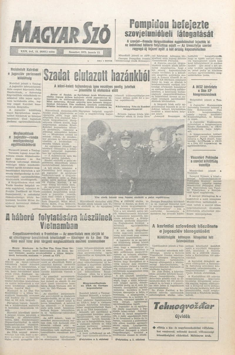 Magyar Szó, 30. évf. 1973. január 13. 11. sz. 1–20. oldal