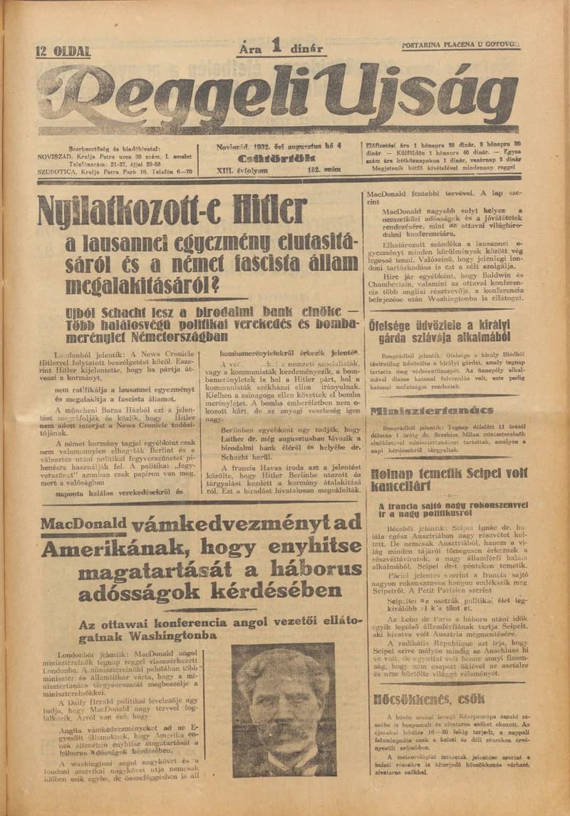 Reggeli Újság, 13. évf. 1932. augusztus 4. 182. sz.