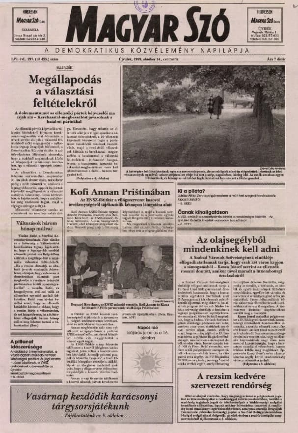 Magyar Szó, 56. évf. 1999. október 14. 197. sz. 1–16. oldal