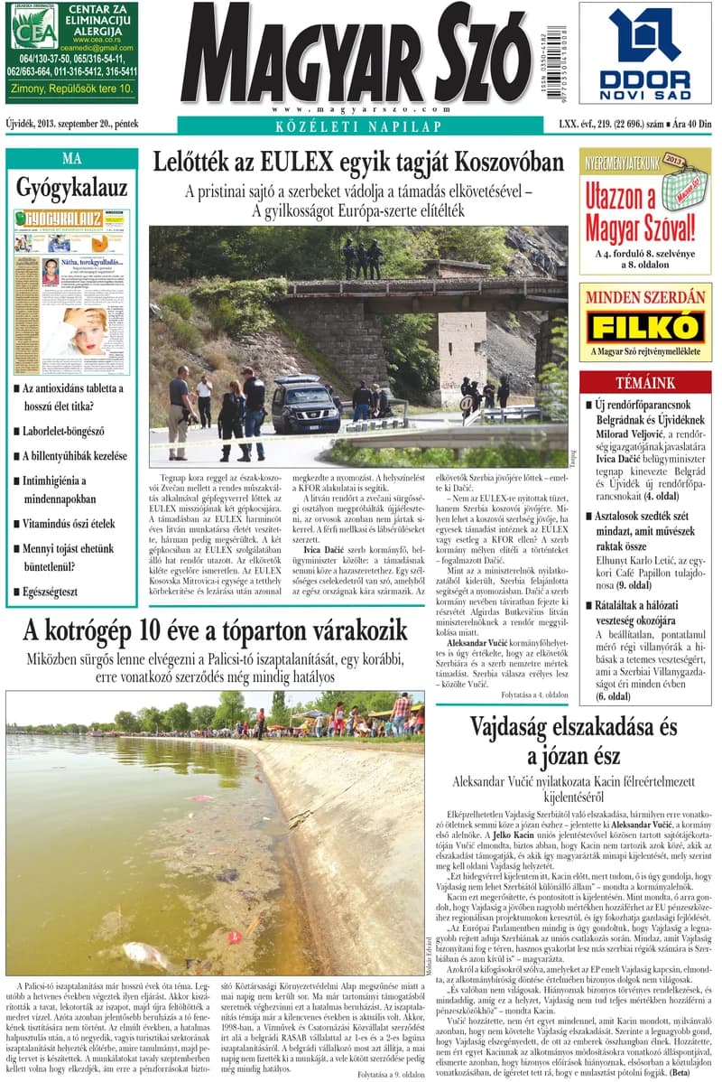 Magyar Szó, 70. évf. 2013. szeptember 20. 219. sz. 1–16. oldal