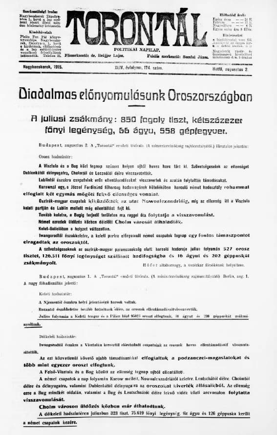 Torontál, 44. évf. 1915. augusztus 2. 174. sz.