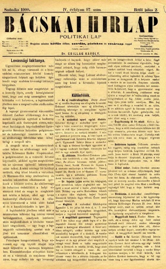 Bácskai Hirlap, 4. évf. 1900. július 2. 97. sz.